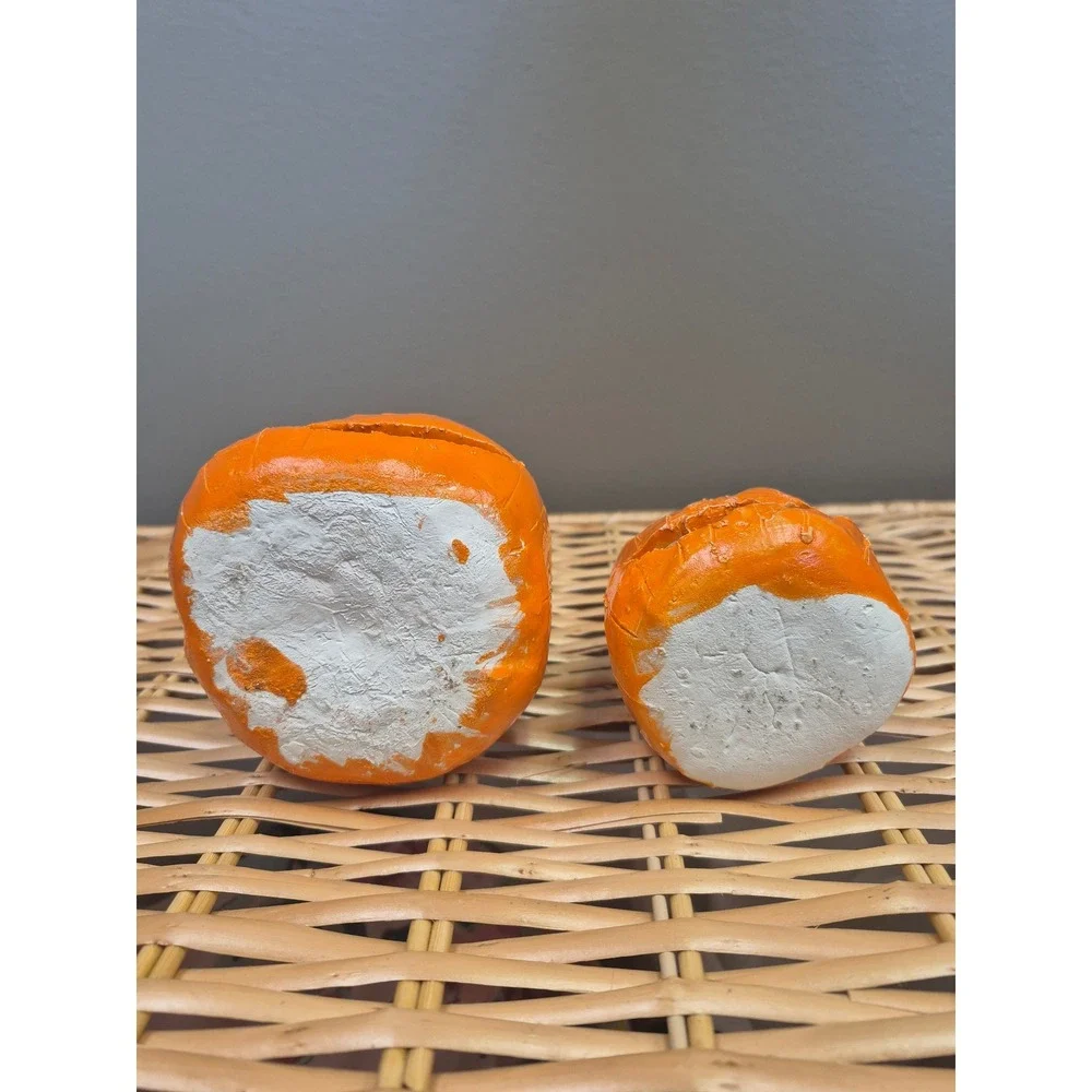 Vintage Handmade Pottery Jack O Lantern Pumpkin Tealight Holders Halloween Pair